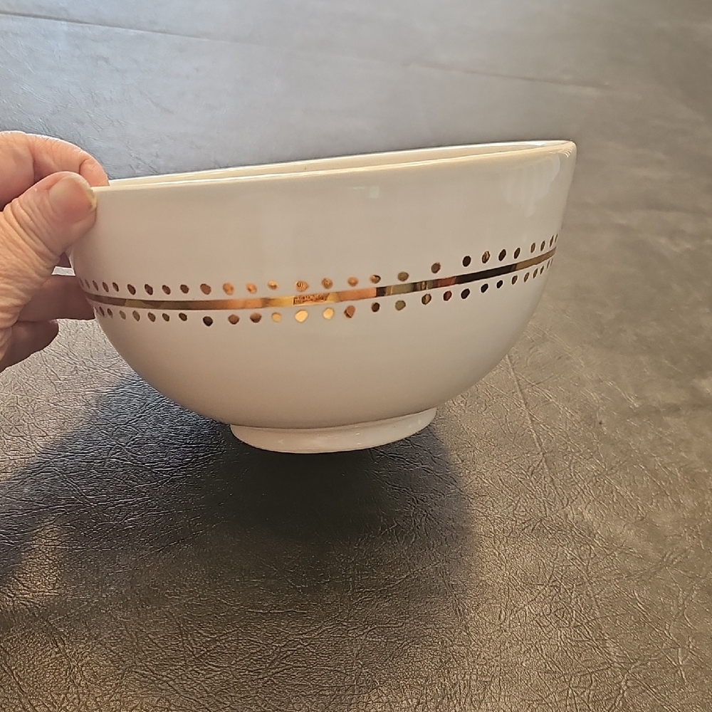 Hand Made Hand Painted  Moroccan White and Gold Accented Ceramic  Serving Bowl